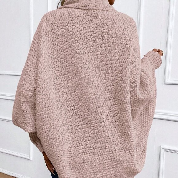 Pink Casual Women's Solid Color Batwing Sleeve Long Sleeve Cardigan - Picture 3 of 6